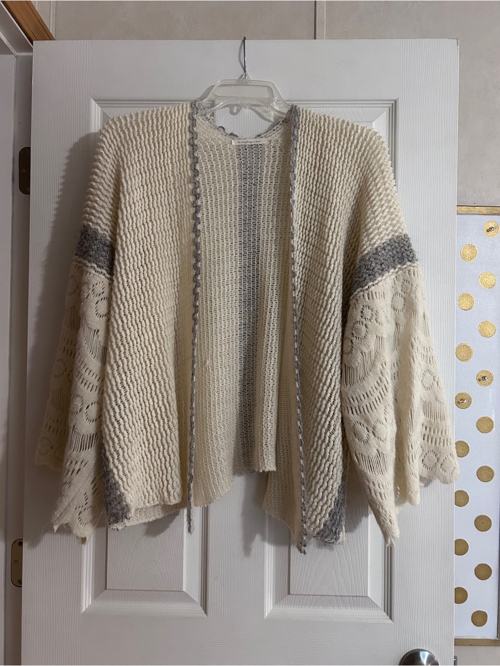 Do everything in love Cream and Gray Open-Front Knit Cardigan